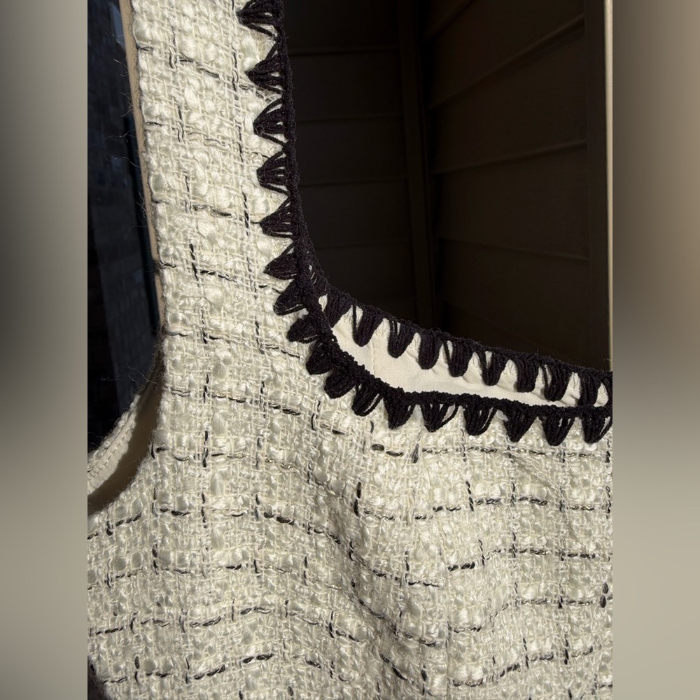 🆕Antonio Melani Aurelia Tweed Mini Dress Ivory Black Trim Ruffle 4,8,10,12 - Picture 10 of 17